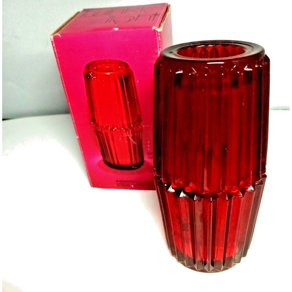 Indiana Glass Vintage MCM *TWINKLE LIGHT* Red Fairy Lamp 2428 ~  With Box